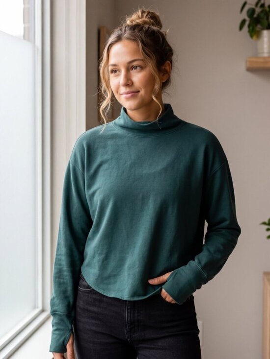 aerie Sweaters - Offline by Aerie Dark Green Fleece Mock Neck Sweater